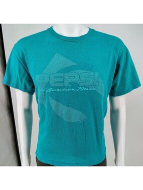 Vintage 1980s Pepsi Apparel America "All American Made" Raised Print T-Shirt (L)